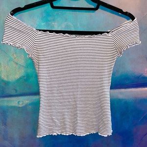 Stripped off the shoulder crop top
